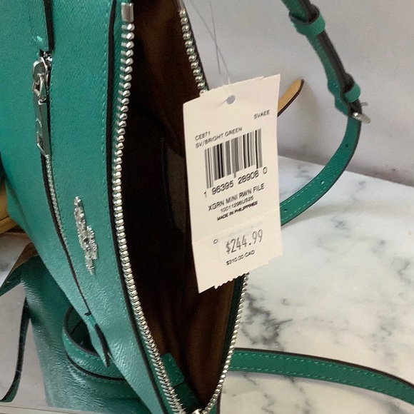 NWT Coach Mini File Bag Cross grain Leather Crossbody - Bright Green - Picture 2 of 5